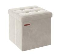 SONGMICS Puff Almacenaje, Banco de Almacenamiento de Terciopelo Plegable, Taburete Reposapiés, 38 x 38 cm, Carga de 300 kg, para Entrada, Sala de Estar, Dormitorio, Blanco Crema LSF227W01