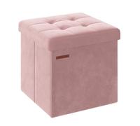 SONGMICS Puff Almacenaje, Banco de Terciopelo Plegable, 38 x 38 cm | Taburete Reposapiés, Carga de 300 kg, para Entrada, Sala de Estar, Dormitorio, Rosa Jalea, Colección MINOTA LSF227R01