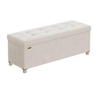 SONGMICS Puff Almacenaje, Banco Plegable, 38 x 110 x 40 cm, Reposapiés, 112 L, Superficie de Terciopelo, para Dormitorio, Sala de Estar, Dormitorio, Beige Capuchino LSF0518W02