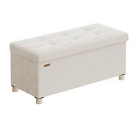 SONGMICS Puff Almacenaje, Banco Plegable, 76 x 38 x 38 cm, 77 L | Reposapiés, Superficie de Terciopelo, para Dormitorio, Sala de Estar, Beige Capuchino, Colección MELISA LSF0517W02