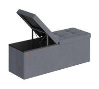 SONGMICS Puff Almacenaje, Banco Plegable, Tapa Abatible, 38 x 110 x 38 | Taburete con Reposapiés, Carga 300 kg, Tela de Terciopelo, Gris Pizarra, Colección MINOTA LSF078GN01