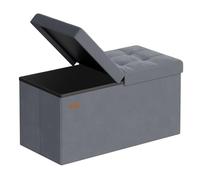 SONGMICS Puff Almacenaje, Banco Plegable, Tapa Abatible, 76 x 38 x 38 | Taburete con Reposapiés, Carga 300 kg, Tela de Terciopelo, Gris Pizarra y Negro Tinta, Colección Minota LSF048GN01