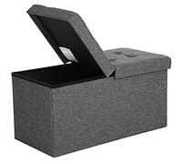 SONGMICS Puff Almacenaje, Banco Plegable, Tapa Abatible, 76 x 38 x 38 | Taburete con Reposapiés, Carga de 300 kg, para Entrada Sala de Estar, Gris Pizarra y Negro Tinta, Colección MINOTA LSF46GYZ