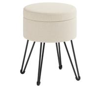 SONGMICS Puff Almacenaje, Baul Almacenaje, Banco Almacenaje Redondo, Taburete de Tocador, 39 x 44,1 cm, 4 Patas de Metal, Asiento Acolchado, Blanco Crema LOM002W01