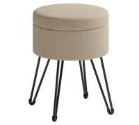 SONGMICS Puff Almacenaje, Baul Almacenaje, Banco Almacenaje Redondo, Taburete de Tocador, 39 x 44,1 cm, 4 Patas de Metal, Asiento Acolchado, Marrón Camello LOM002K01