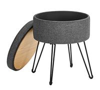 SONGMICS Puff Almacenaje, Baul Almacenaje, Banco Almacenaje Redondo, Taburete de Tocador, Capacidad de 13,4 L, Patas de Metal, Asiento Acolchado, Gris Oscuro LOM002G02