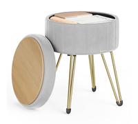 SONGMICS Puff Almacenaje, Baul Almacenaje, Banco Almacenaje Redondo, Taburete de Tocador de Terciopelo, 39 x 44,4 cm, 4 Patas de Metal, Asiento Acolchado, Gris Paloma LOM003G02