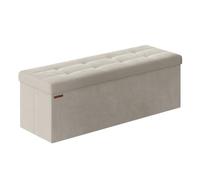 SONGMICS Puff Almacenaje, Baúl de Almacenaje Plegable, 110 x 38 x 38 cm | Banco Almacenaje, Banco de Cubo, Soporta hasta 300 kg, Blanco Crema y Negro Tinta, Colección MINOTA LSF277W01