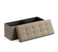 SONGMICS Puff Almacenaje, Baúl de Almacenaje Plegable, 110 x 38 x 38 cm | Banco con Almacenaje, Banco de Cubo, Soporta hasta 300 kg, Marrón Camello y Negro Tinta, Colección MINOTA LSF077R01
