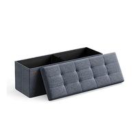 SONGMICS Puff Almacenaje, Baúl de Almacenaje Plegable, 110 x 38 x 38 cm | Banco con Almacenaje, Banco de Cubo, Soporta hasta 300 kg, Negro Tinta y Azul, Colección MINOTA LSF077Q01