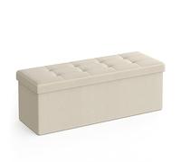 SONGMICS Puff Almacenaje, Baúl de Almacenaje Plegable, 110 x 38 x 38 cm | Banco con Almacenaje, Banco de Cubo, Soporta hasta 300 kg, Blanco Crema y Negro Tinta, Colección MINOTA LSF77BE