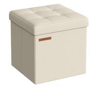 SONGMICS Puff Almacenaje, Baúl de Almacenaje Plegable, 30 x 30 cm, Taburete Reposapiés, Banco con Almacenamiento, Soporta hasta 130 kg, para Sala de Estar, Dormitotio, Blanco Crema LSF028W01