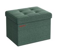 SONGMICS Puff Almacenaje, Baúl de Almacenaje Plegable, 31 x 41 cm, Taburete Reposapiés, Banco con Almacenamiento, Soporta hasta 130 kg, para Sala de Estar, Dormitotio, Verde Bosque LSF102C01