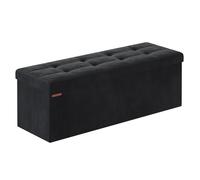 SONGMICS Puff Almacenaje, Baúl de Almacenaje Plegable, 38 x 110 x 38 cm, Taburete Reposapiés, Banco de Cubo, Soporta hasta 300 kg, para Sala de Estar, Dormitorio, Entrada, Negro Tinta LSF277B01