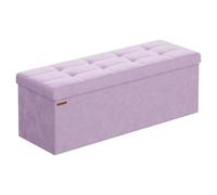 SONGMICS Puff Almacenaje, Baúl de Almacenaje Plegable, 38 x 110 x 38 cm, Taburete Reposapiés, Banco de Cubo, Soporta hasta 300 kg, para Sala de Estar, Dormitorio, Entrada, Lila Claro LSF277P01