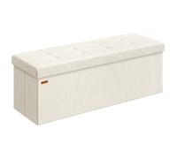 SONGMICS Puff Almacenaje, Baúl de Almacenaje Plegable, 38 x 110 x 38 cm, Taburete Reposapiés, Banco de Cama, Soporta hasta 300 kg, para Sala de Estar, Dormitorio, Entrada, Blanco Crema LSF604W01