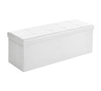 SONGMICS Puff Almacenaje, Baúl de Almacenaje Plegable, 38 x 110 x 38 cm, Taburete Reposapiés, Banco de Cubo, Soporta hasta 300 kg, para Sala de Estar, Dormitorio, Entrada, Blanco LSF702