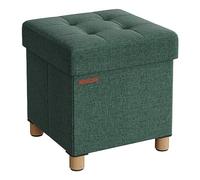 SONGMICS Puff Almacenaje, Baúl de Almacenaje Plegable, 38 x 38 cm, Taburete Reposapiés, Banco con Almacenamiento, Soporta hasta 300 kg, para Sala de Estar, Dormitotio, Verde Retro LSF014C11