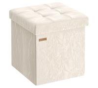 SONGMICS Puff Almacenaje, Baúl de Almacenaje Plegable, 38 x 38 x 38 cm | Banco Almacenaje, Banco de Cubo, Soporta hasta 300 kg, Blanco Crema, Colección MINOTA LSF522WD01