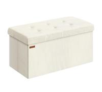 SONGMICS Puff Almacenaje, Baúl de Almacenaje Plegable, 38 x 76 x 38 cm, Taburete Reposapiés, Banco de Cama, Soporta hasta 300 kg, para Sala de Estar, Dormitorio, Entrada, Blanco Crema LSF603W01