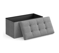 SONGMICS Puff Almacenaje, Baúl de Almacenaje Plegable, 38 x 76 x 38 cm, Taburete Reposapiés, Banco de Cubo, Soporta hasta 300 kg, para Sala de Estar, Dormitorio, Entrada, Gris Ceniza LSF47G