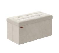 SONGMICS Puff Almacenaje, Baúl de Almacenaje Plegable, 38 x 76 x 38 cm, Taburete Reposapiés, Banco de Cubo, Soporta hasta 300 kg, para Sala de Estar, Dormitorio, Entrada, Blanco Crema LSF247W01