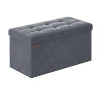 SONGMICS Puff Almacenaje, Baúl de Almacenaje Plegable, 38 x 76 x 38 cm, Taburete Reposapiés, Banco de Cubo, Soporta hasta 300 kg, para Sala de Estar, Dormitorio, Entrada, Gris Pizarra LSF247G01
