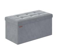 SONGMICS Puff Almacenaje, Baúl de Almacenaje Plegable, 38 x 76 x 38 cm, Taburete Reposapiés, Banco de Cubo, Soporta hasta 300 kg, para Sala de Estar, Dormitorio, Entrada, Gris Paloma LSF247G02