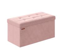 SONGMICS Puff Almacenaje, Baúl de Almacenaje Plegable, 38 x 76 x 38 cm, Taburete Reposapiés, Banco de Cubo, Soporta hasta 300 kg, para Sala de Estar, Dormitorio, Entrada, Rosa Jalea LSF247R01