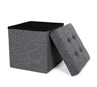 SONGMICS Puff Almacenaje, Baúl de Almacenaje, Taburete Reposapiés, 38 cm | Taburete Pequeño, Gris Pizarra y Negro Tinta, Colección MINOTA LSF27Z