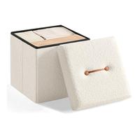 SONGMICS Puff Almacenaje, Baúl Plegable, 38 x 38 x 38 cm, Banco Almacenaje, Soporta hasta 300 kg, para Sala de Estar, Dormitorio, Entrada, Blanco Crema LSF095W01V1