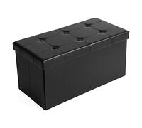SONGMICS Puff Almacenaje, Baúl Plegable, 76 x 38 x 38 cm, Soporta 300 kg | Banco Almacenaje, Banco de Cubo, para Sala de Estar, Dormitorio, Entrada, Negro Tinta, Colección MINOTA LSF105