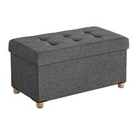 SONGMICS Puff Almacenaje, Baúl Plegable, 76 x 38 x 40 cm | Banco Pie de Cama para Dormitorio, Banco Entrada, de Tela, con Patas, Soporta hasta 300 kg, Gris y Amarillo, LSF16GYZ