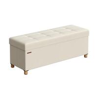 SONGMICS Puff Almacenaje, Baúl Plegable con Patas, 38 x 110 x 40 cm, Banco de Pie de Cama, Banco Almacenaje, Soporta hasta 300 kg, para Sala de Estar, Dormitorio, Entrada, Blanco Crema LSF018W11