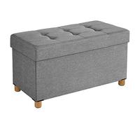 SONGMICS Puff Almacenaje, Baúl Plegable con Patas, 38 x 76 x 40 cm, Banco de Pie de Cama, Banco Almacenaje, Soporta hasta 300 kg, para Sala de Estar, Dormitorio, Entrada, Gris Paloma LSF16GYX
