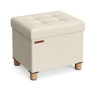 SONGMICS Puff Almacenaje, Baúl Plegable con Patas, 40 x 32 cm | Taburete Reposapiés, Soporta hasta 300 kg, para Sala de Estar, Dormitorio, Entrada, Blanco Crema, Colección MELISA LSF012W11