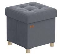 SONGMICS Puff Almacenaje Pequeño, Banco Plegable, 38 x 38 x 40 cm, Reposapiés, 37 L, Superficie de Terciopelo, para Dormitorio, Sala de Estar, Dormitorio, Gris Pizarra/Rosa Jalea/Beige Capuchino Rosa