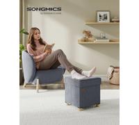 SONGMICS Puff Almacenaje Pequeño, Banco Plegable, 38 x 38 x 40 cm, Reposapiés, 37 L, Superficie de Terciopelo, para Dormitorio, Sala de Estar, Dormitorio, Gris Pizarra /Rosa Jalea /Beige Capuchino Jal