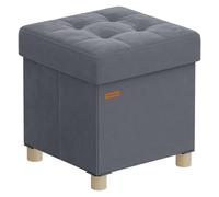 SONGMICS Puff Almacenaje Pequeño, Banco Plegable, 38 x 38 x 40 cm, Reposapiés, 37 L, Superficie de Terciopelo, para Dormitorio, Sala de Estar, Dormitorio, Gris Pizarra LSF0516G01