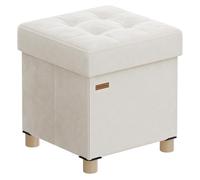 SONGMICS Puff Almacenaje Pequeño, Banco Plegable, 38 x 38 x 40 cm, Reposapiés, 37 L, Superficie de Terciopelo, para Dormitorio, Sala de Estar, Dormitorio, Beige Capuchino LSF0516W02