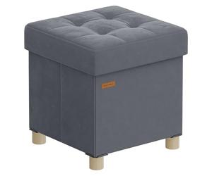 SONGMICS Puff Almacenaje Pequeño, Banco Plegable, 38 x 38 x 40 cm, Reposapiés, 37 L, Superficie de Terciopelo, para Dormitorio, Sala de Estar, Dormitorio, Gris Pizarra LSF0516G01