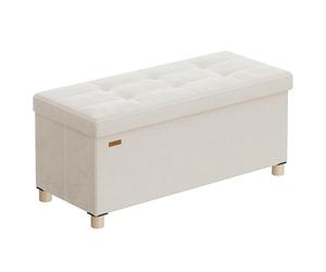 SONGMICS Puff Almacenaje Pequeño, Banco Plegable, 38 x 76 x 38,5 cm, Reposapiés, 77 L, Superficie de Terciopelo, para Dormitorio, Sala de Estar, Dormitorio, Beige Cappuccino LSF0517W02
