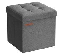 SONGMICS Puff Almacenaje Plegable, 30 x 30 x 30 cm, Soporta hasta 130 kg | Taburete Reposapiés, Banco con Almacenamiento, para Sala de Estar, Dormitorio, Gris y Negro, Colección MINOTA LSF028G01