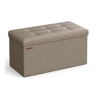 SONGMICS Puff Almacenaje Plegable de 76 cm, Banco de Almacenamiento, Reposapiés, Mesa de Centro, Asiento Acolchado, Piel Sintética, Soporta hasta 300 kg, Topo Claro LSF040R01