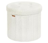 SONGMICS Puff Almacenaje Redondo, Taburete Plegable, 65 L, 47 x 47 x 45 cm | Reposapiés de Tela de Peluche, para Salón y Dormitorio, Blanco Crema, Colección MINOTA LSF606W01