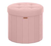 SONGMICS Puff Almacenaje Redondo, Taburete Plegable, 65 L, 47 x 47 x 45 cm | Reposapiés de Terciopelo, para Salón y Dormitorio, Rosa Jalea y Negro Tinta, Colección MINOTA LSF608R01