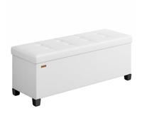 SONGMICS Puff Almacenaje, Reposapiés, 112 L, 110 x 38 x 40 cm | Banco Plegable con Patas, PVC, para el Dormitorio, Sala de Estar, Blanco Nube, Colección MELISA LSF0514W02
