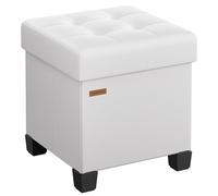 SONGMICS Puff Almacenaje, Reposapiés, 37 L, 38 x 38 x 40 cm | Banco Plegable con Patas, PVC, para el Dormitorio, Sala de Estar, Blanco Nube, Colección MELISA LSF0512W02