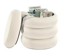 SONGMICS Puff Almacenaje, Terciopelo, 30 L, 43 x 43 x 47 cm | Taburete de Tocador, Reposapiés Redondo, Soporta 150 kg, para Salón y Dormitorio, Blanco Crema, Colección ISLAND LOM018LH01