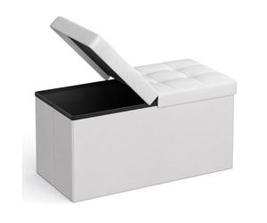 SONGMICS Puff Almancenaje, Banco Almacenaje, Banco con Tapa Plegable, Capacidad de 89 L, con Asiento Acolchado, 38 x 76 x 38 cm, Blanco LSF45WT